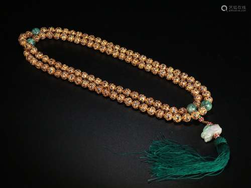 A Chinese Gilt Bronze Enameling Blue 108-Bead Rosary