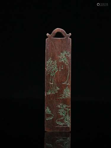 A Chinese Agarwood Scene Carved Seal