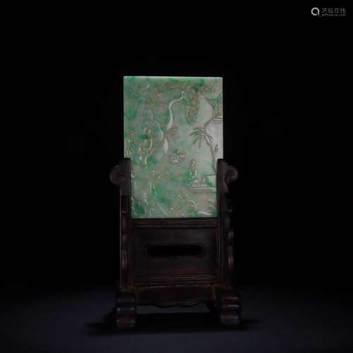 A Chinese Jadeite Storty Potery Carved Screen