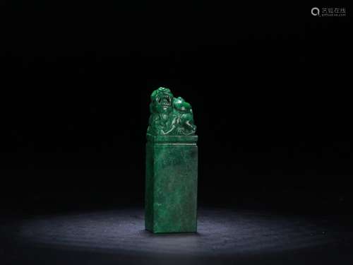 A Chinese Jadeite Beast Carved Seal