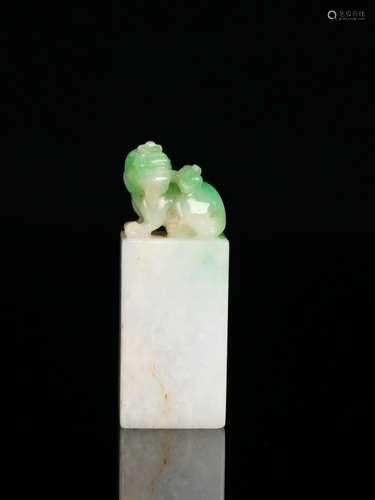 A Chinese Jadeite Beast Carved Seal