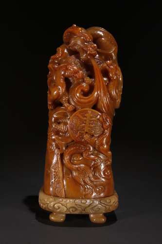 A Chinese Tianhuang Stone Beast Carved Incense Ornament