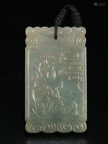 A Chinese Jadeite Story Carved Pendant