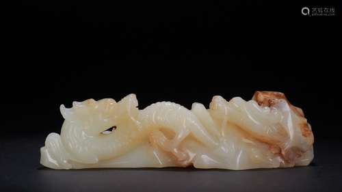 A Chinese Hetian Jade Dragon Carved Brush Holder