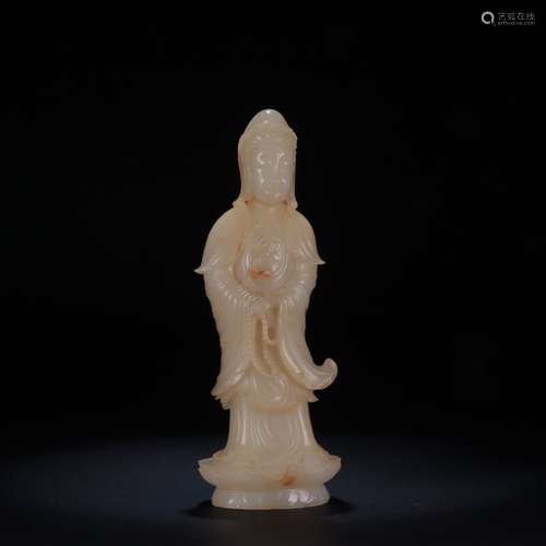 A Chinese Hetian Jade Guanyin Statue