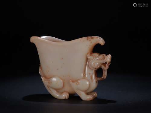 A Chinese Hetian Jade Dragon Carved Cup