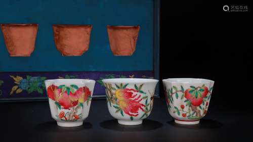 Set Of Chinese Porcelain Famille Rose Cups