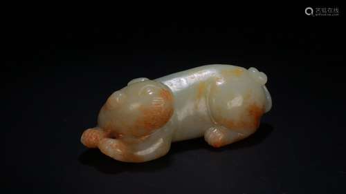 A Chinese Hetian Jade Beast Carved Handpiece