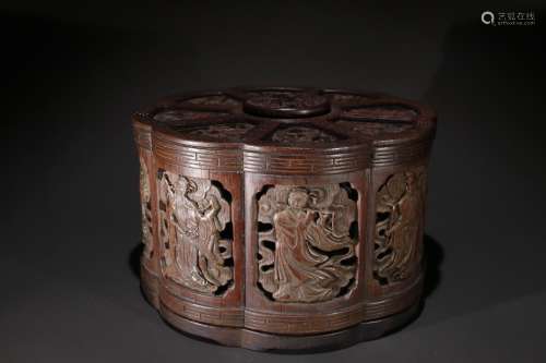 A Chinese Bamboo Incense Ornament With Figure Pattern