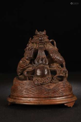 A Chinese Bamboo Dragon Carved Incense Ornament