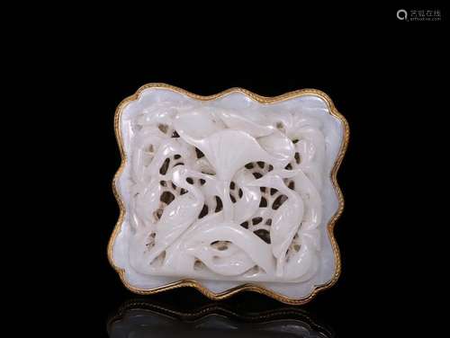 A Chinese Hetian Jade Pendant With Gilt Silver