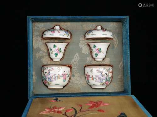 Pair Of Chinese Porcelain Famille Rose Story Carved Vessels