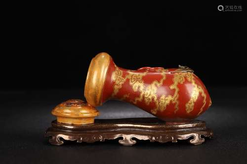 A Chinese Porcelain Red Glaze Gilt Ornament