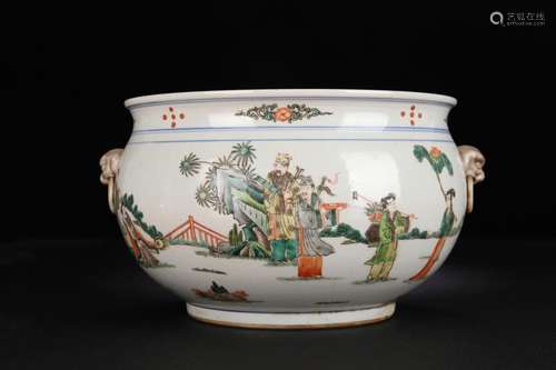 A Chinese Porcelain Famille Rose Figure Painted Ear Censer