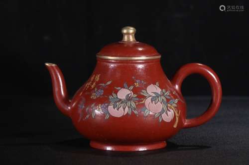 A Chinese Zisha Teapot With Gilt Bronze