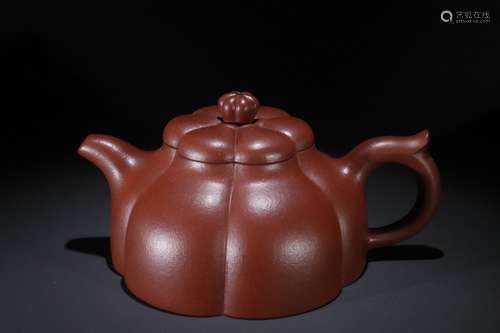 A Chinese Zisha Teapot With Melon Shape