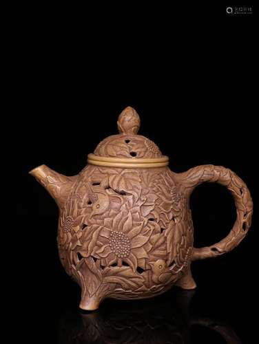 A Chinese Zisha Teapot With Flower And Bird Pattern