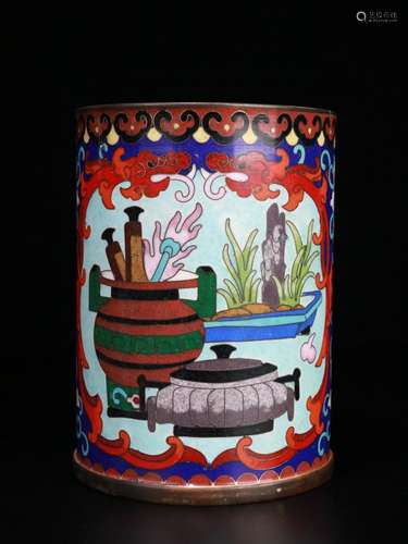 A Chinese Cloisonne Brush Pot With Pattern