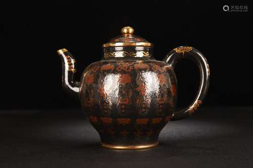 A Chinese Zisha Teapot With Enameled Teapot