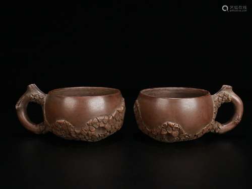 Pair Of Chinese Zisha Cups With Pattern