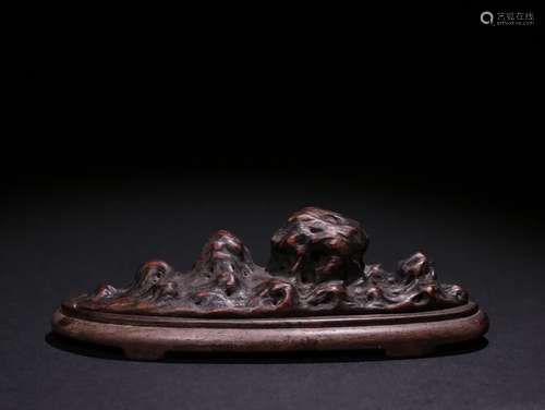 A Chinese Agarwood Mountain Shaped Brush Holder