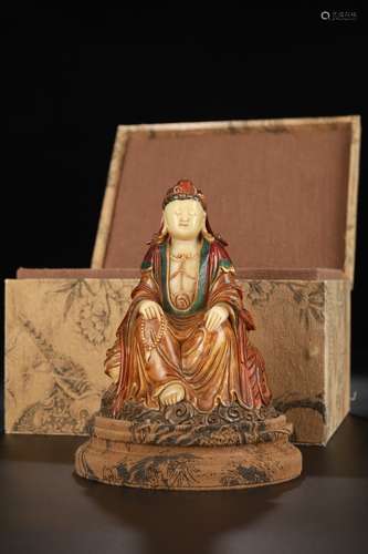 A Chinese Shoushan Stone Guanyin Ornament