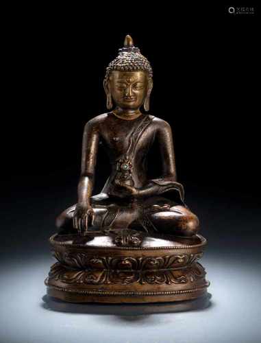 Bronze des Buddha Shakyamuni auf einem Lotos