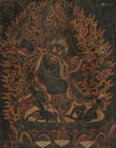 Hayagriva Thangka mit Schwarzgrundmalerei