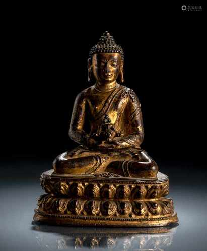 Feuervergoldete Bronze des Buddha Shakyamuni einem Lotos