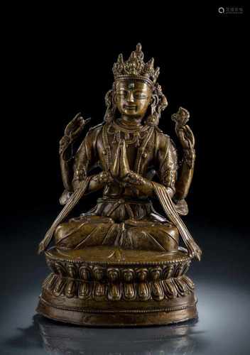 Bronze des Sadaksharilokeshvara mit Silbereinlagen