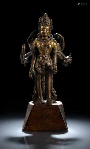 Seltene feuervergoldete Bronze der Lakshminarayana