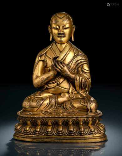 Feine feuervergoldete Bronze eines sitzenden Lama