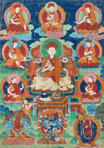 Thangka mit zentraler Darstellung eines Kagyupa Lama