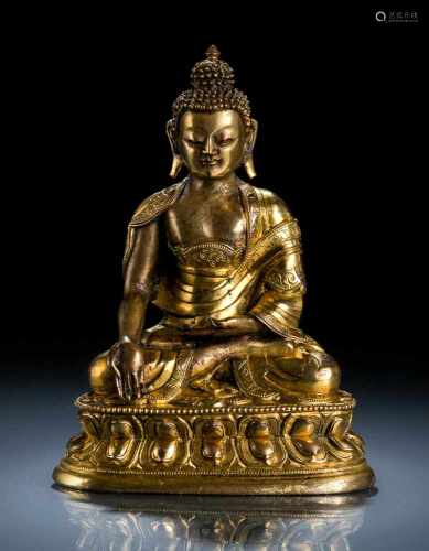 Feine partiell feuervergoldete Bronze des Buddha Shakyamuni