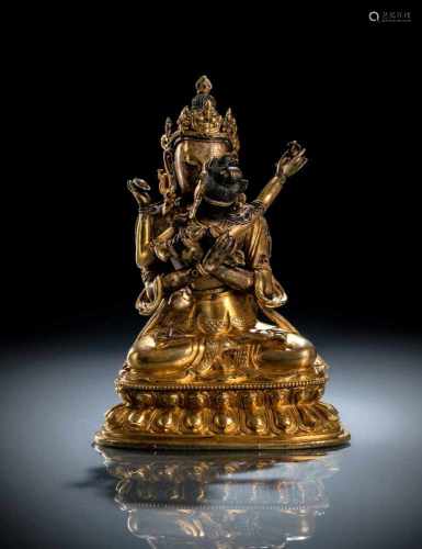 Feine feuervergoldete Bronze von Samvara und Gefährtin auf eine Lotos