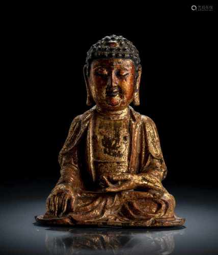Bronze des Buddha Shakyamuni mit Lackvergoldung