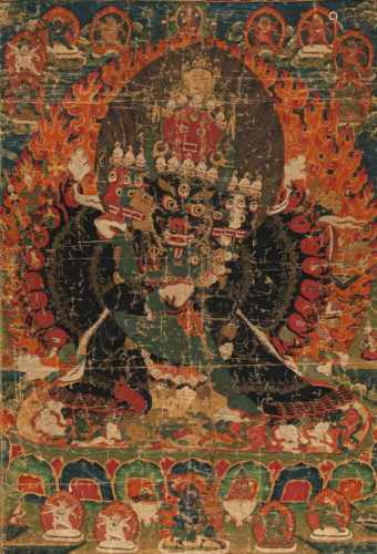 Großes Thangka des VAJRABHAIRAVA in Seidenmontierung