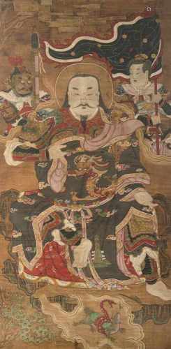 Anonyme Malerei mit Darstellung des Zenwu und Begleitern, Tusche und Farbe auf Seide