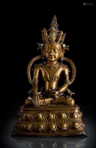Bronze des Buddha Akshobya auf einem Lotos