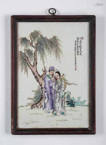 Tafel aus Porzellan mit den Unsterblichen Lü Dongbin und Cao Guojiu