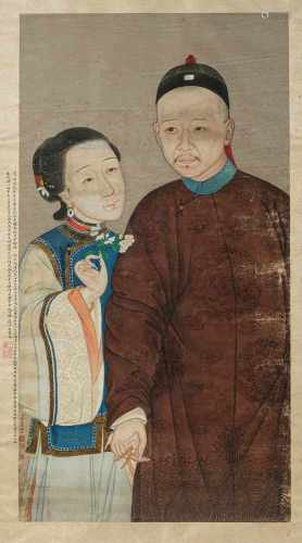 Malerei im Stil von Castiglione, der Kaiser Qianlong und seine Konkubine