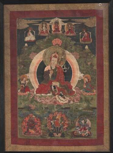 A Tibetan thangka of Padmasambhava. 19th-early 20th century. Framed. Image. 43.5 x [...]