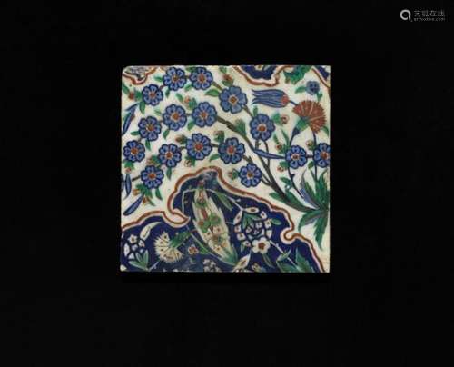 An Iznik pottery tile. Turkey, c. 1575. 23 x 23.5 cm. -