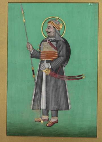 A portrait of a nobleman. India, 19th century. Framed, visible size 38 x 26 cm. -