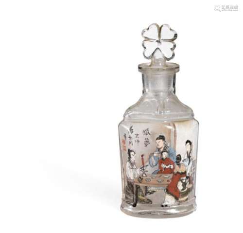 A Chinese glass snuffbottle, interior painted decoration with the fairy tale Dream of [...]