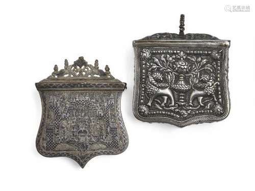 Two Greeck palaska cartridge pouches in silver c 1850. -