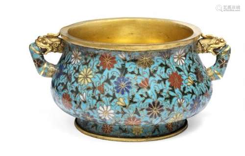 A Chinese cloisonné enamel censer. Early Qing, 17th century. Weight 1015 g. H. 9 cm [...]