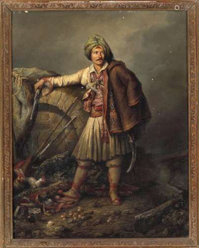 Painter unknown, 19th century: Ottoman warrior. Unsigned. Oil on canvas. 36 x 28 cm. -