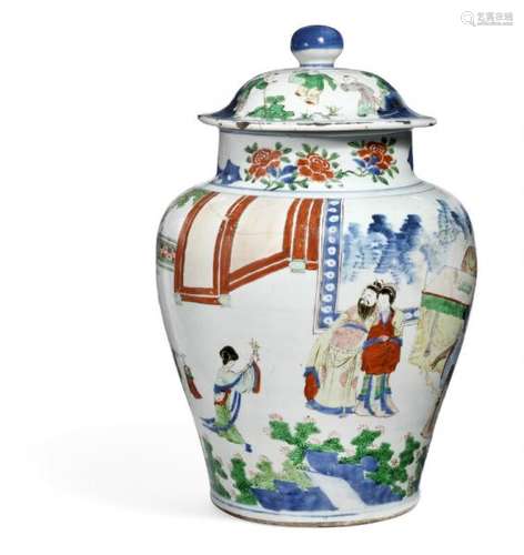 A Chinese famille verte covered porcelain jar decorated in colours with a court [...]