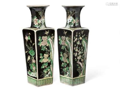 A pair of Chinese famille noire vases. 19th century. H. 60 cm. (2) -